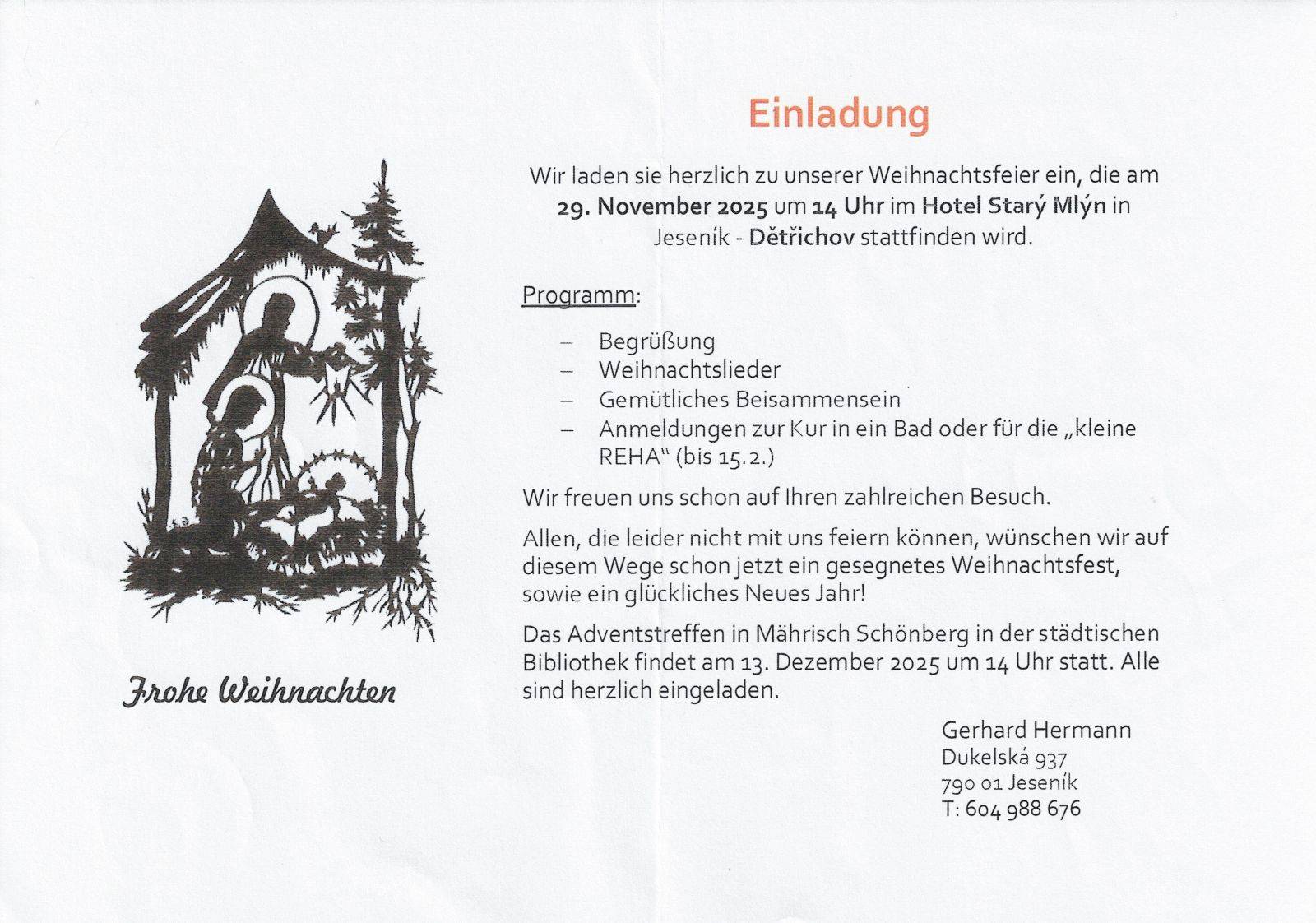 VÁNOČNÍ POSEZENÍ - WEIHNACHTSFEIER