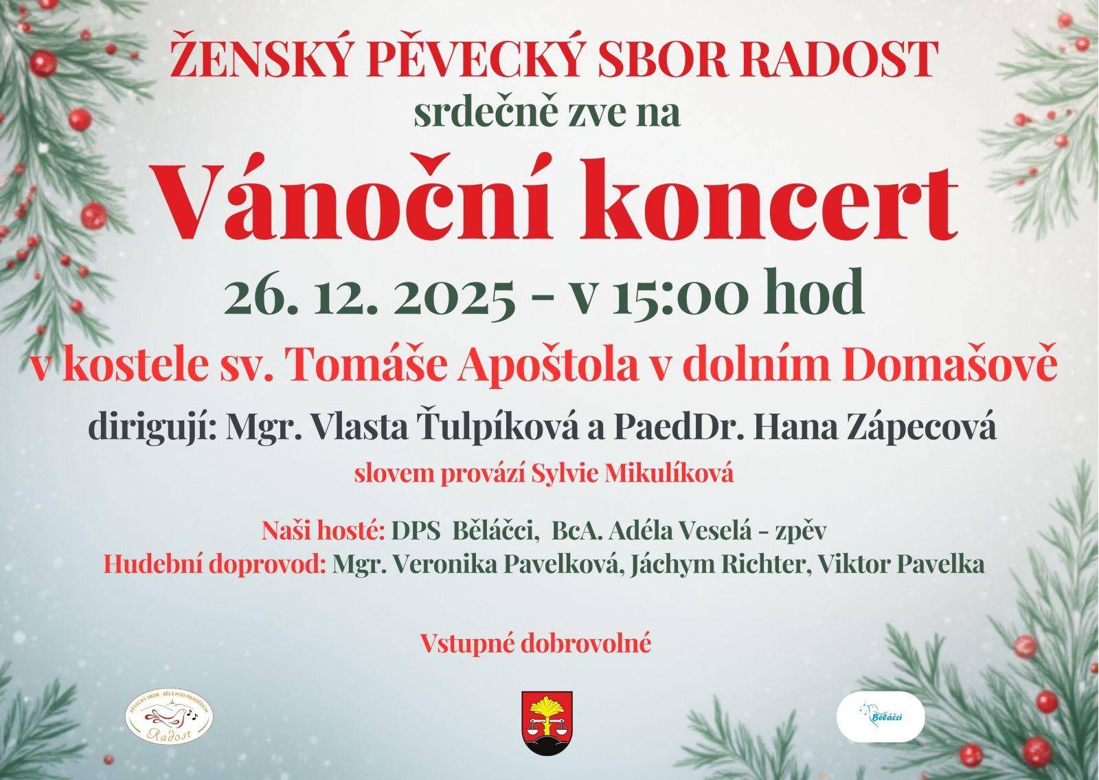 VÁNOČNÍ KONCERT ŽPS RADOST - ZMĚNA V DOLNÍM DOMAŠOVĚ!!!