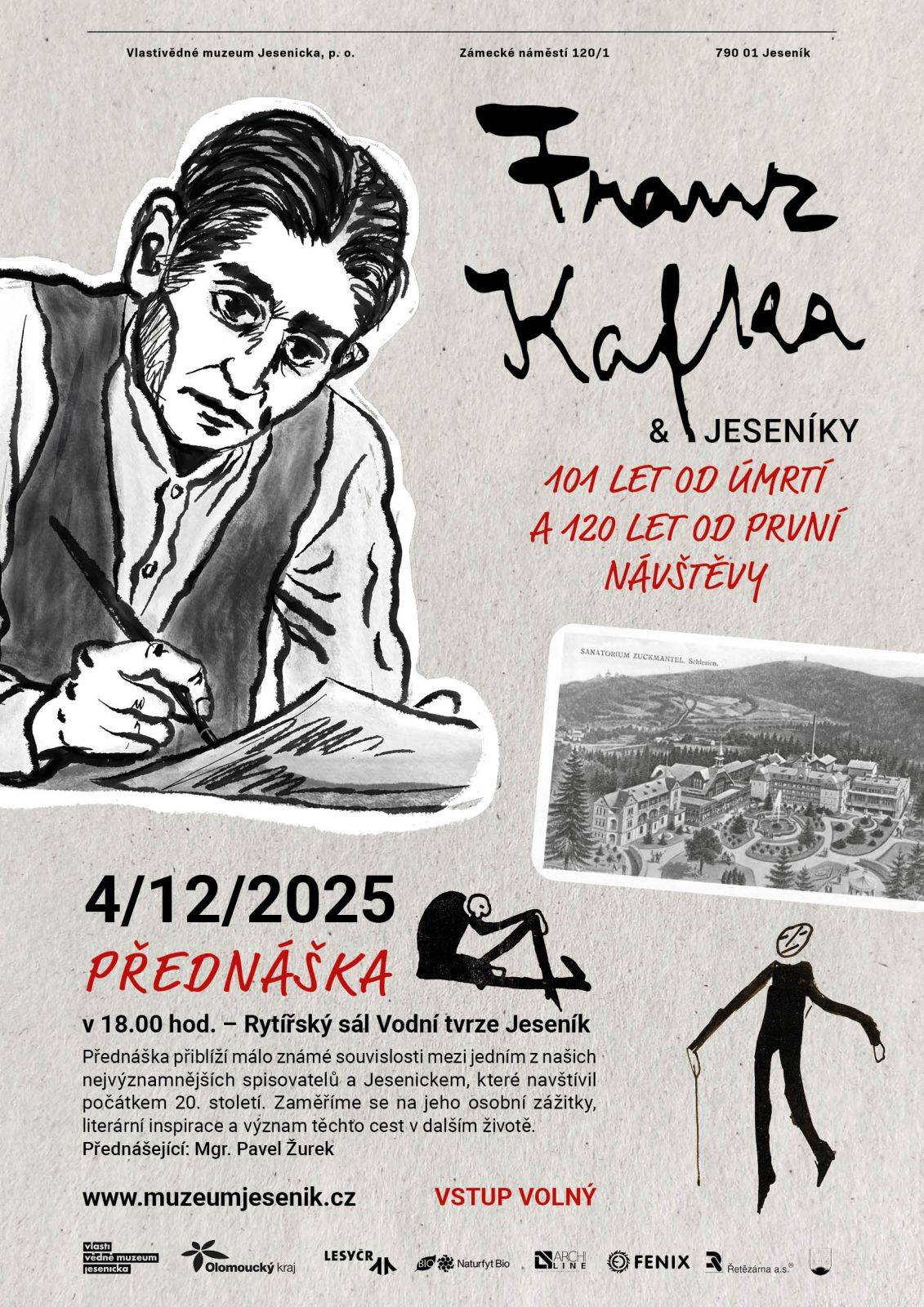PŘEDNÁŠKA Franz Kafka a Jeseníky. 101 let od úmrtí a 120 let od první návštěvy