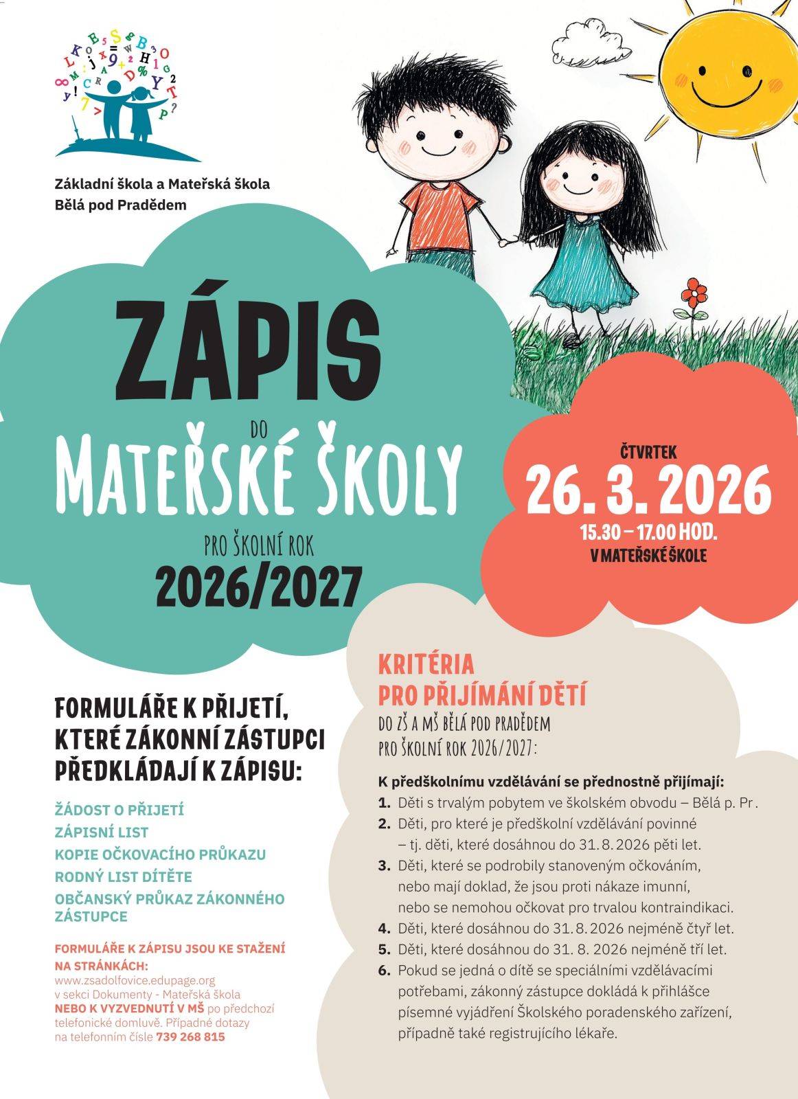 ZÁPIS DO MŠ BĚLÁ POD PRADĚDEM