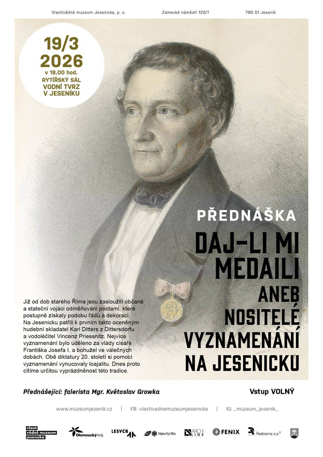 PŘEDNÁŠKA Daj-li mi medaili aneb nositelé vyznamenání na Jesenicku