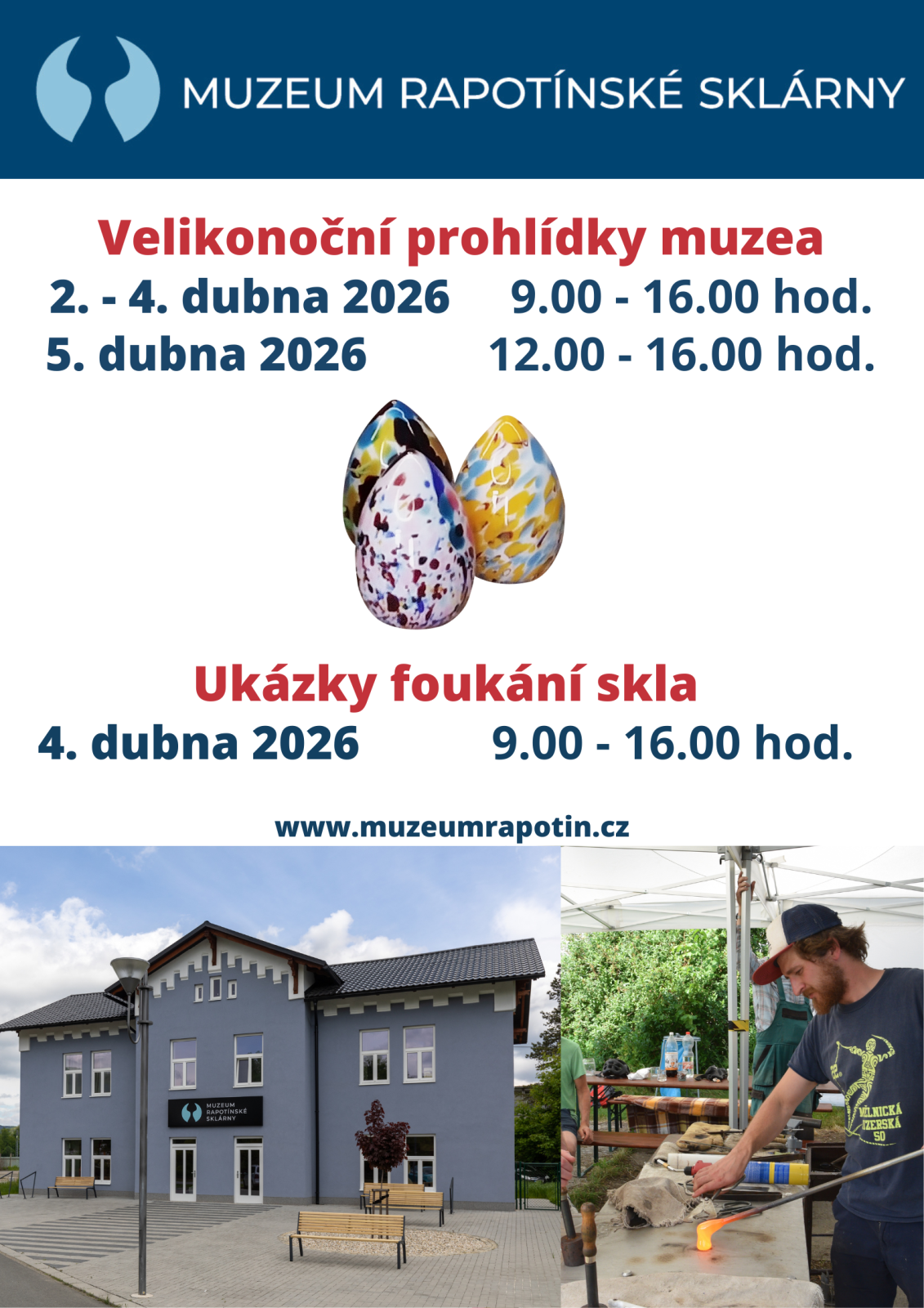 Komentované prohlídky a ukázky foukání skla v Muzeu rapotínské sklárny