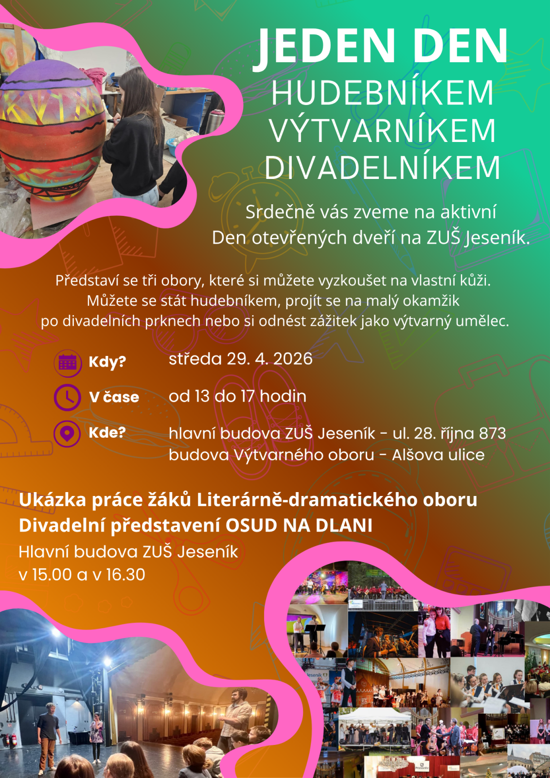 ZUŠ Jeseník - Den otevřených dveří aneb Staň se na chvíli muzikantem, výtvarníkem, dramatikem