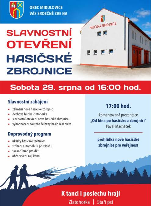 Obec Mikulovice - slavnostní otevření hasičské zbrojnice